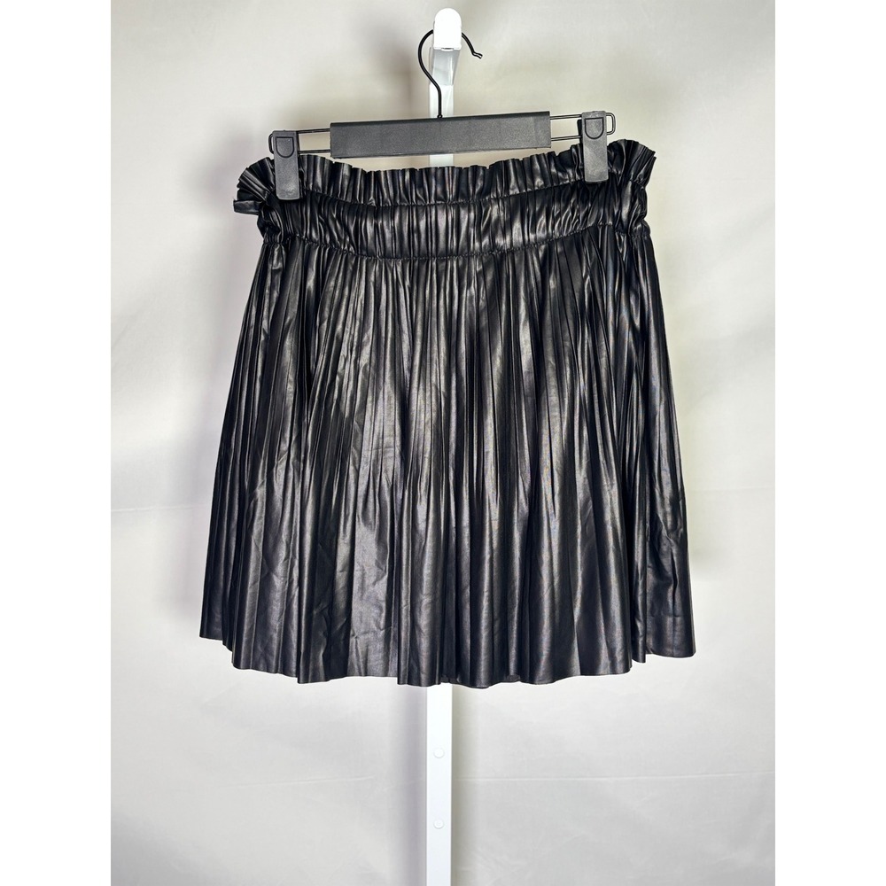 Zara Black Faux Leather Pleated Paperbag Skort Mini Skirt Shorts Womens‎ Size M